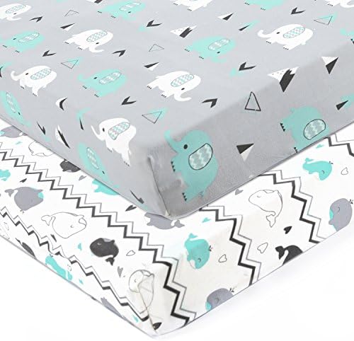 BROLEX Baby Fitted Crib Sheets: Kid Crib Sheets - Set of 2 for Toddler Standard Size Crib Mattress for Boys and Girls - Jersey Knit Crib Bed Sheets Elephant Whale BROLEX