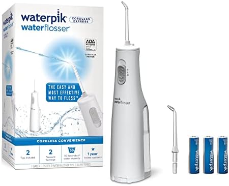 Waterpik Cordless Water Flosser, Battery Operated & Portable for Travel & Home, ADA Accepted Cordless Express, White WF-02(Packaging may vary) Waterpik