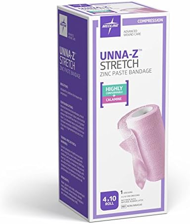 Medline Unna-Z Stretch Zinc Oxide Compression Bandage with Calamine, 4" x 10 yd., Ideal for Conditions Requiring Mild Compression Medline