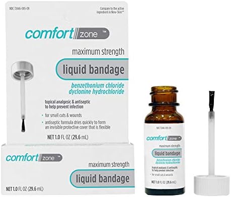 Comfort Zone Liquid (Жидкость) Bandage, Topical Analgesic and Antiseptic, Protective Skin Barrier for Small Cuts and Wounds, 1 Ounce (1 Pack) Comfort Zone