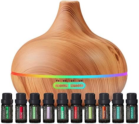 Ultimate Aromatherapy Diffuser & Essential Oil Set - Ultrasonic Diffuser & Top 10 Essential Oils - Modern Diffuser with 4 Timer & 7 Ambient Light Settings - Therapeutic Essential Oils - Matte Black PURE DAILY CARE