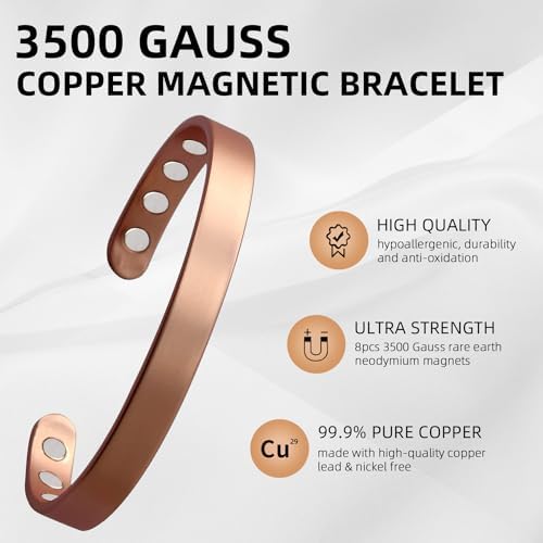 MagEnergy Copper Bracelet for Men and Women, 99.9% Pure Copper Magnetic Bangle with 3500 Gauss Magnets,6.8/7.3in Adjustable Jewelry Gift… MagEnergy