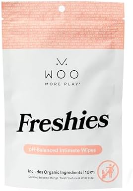 Woo More Play Freshies: All-Natural Feminine Intimacy Towelette Wipes with Coconut Oil and Aloe Vera, Promotes Feminine Health & Helps Alleviate Irritation - Vegan and Cruelty Free, 10ct Woo More Play