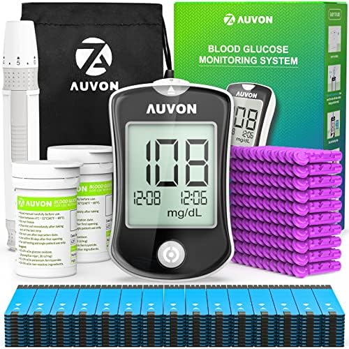 AUVON Blood Glucose Monitor Kit, High Accuracy Blood Sugar Test Kit with 150 Glucometer Strips, 100 30G Lancets, 1 Lancing Devices,DS-W Diabetes Testing Kit, No Coding Required, Travel Size AUVON