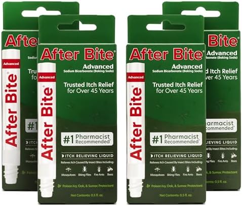 After Bite Advanced Formula - Bug Bite Itch Relief with Sodium Bicarbonate - Ideal for Mosquito Bites, Fire Ant Bites, Bees & More - Portable Pen Applicator - 0.5 oz (4 Pack) After Bite