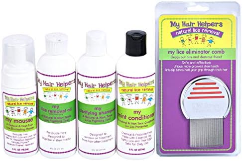 Complete Family Head Lice Kit with Lice Comb, Nit Glue Enzymes, Dimethicone Oil, Clarifying Shampoo and Anti-Lice Conditioner, Naturally Formulated, Works for 2-4 Kids MY HAIR HELPERS NATURAL LICE REMOVAL