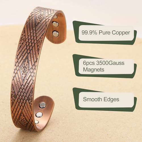 MagEnergy Copper Bracelet for Men, 99.9% Pure Copper Magnetic Bracelet with Double Row Magnets Adjustable Health Jewelry Gifts MagEnergy