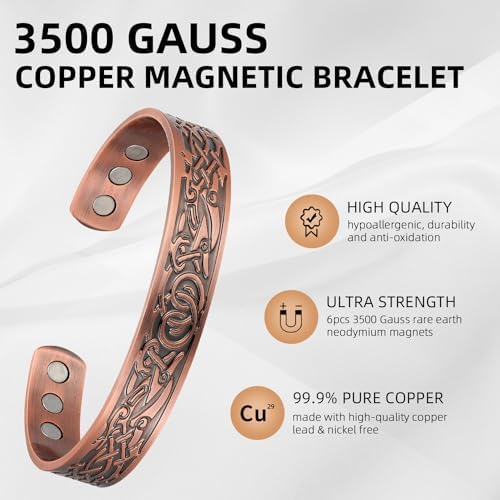 MagEnergy Copper Bracelet for Men, 99.9% Pure Copper Magnetic Bracelet with Double Row Magnets Adjustable Health Jewelry MagEnergy