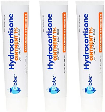 (3 Pack) Globe Hydrocortisone Maximum Strength Transparent Ointment 1%,1 oz, Anti-Itch Topical Ointment for Redness, Swelling, Itching, Rash, Bug/Mosquito Bites, Eczema, Hemorrhoids & More Globe