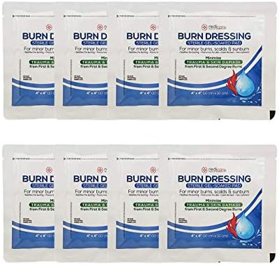 8 Pack - Burn Gel Dressing 4" X 4" Burn Care First Aid Treatment for burns, scalds & sunburns Redicare