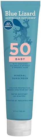 Детский минеральный солнцезащитный крем с оксидом цинка, SPF 50+, 5 унций, водостойкий, без запаха Blue Lizard