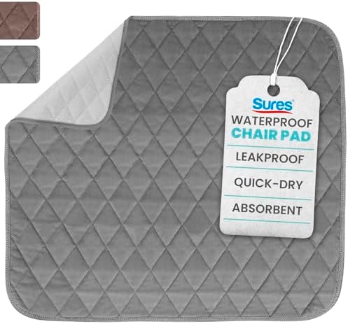 Sures Waterproof Chair Pads for Incontinence (22" x 21") - Washable, Waterproof Seat Protector - Chair Protector Seat Cover - Absorbent Incontinence Pad for Bed, Seat Car Wheelchair & Recliner (Brown) SURES