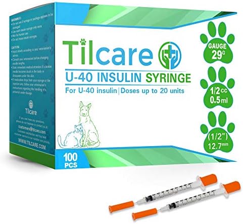 Tilcare U40 Pet Insulin Syringes with Needle 29 G 0.5 cc 12.7 mm 1/2" 100-Pack – Latex-Free Diabetic Syringes - Ultra Fine Sterile Medical Syringe for Diabetes Individually Blister Packed for Safety Tilcare