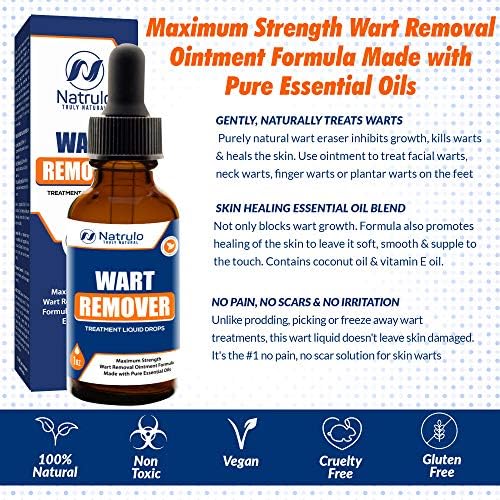 Natural Wart Oil Liquid Drops – Fast, Safe for Kids, Maximum Strength Wart Ointment with Pure Essential Oils – No Pain, No Scarring, Easy to Use on Face, Neck, Body, Hands, Feet Natrulo