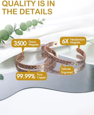 Feraco Copper Bracelets for Women, 12X Strength Magnetic Bracelets for Women, 99.99% Pure Copper Jewelry with Crystals & 3800 Gauss Neodymium Magnets, Adjustable Feraco