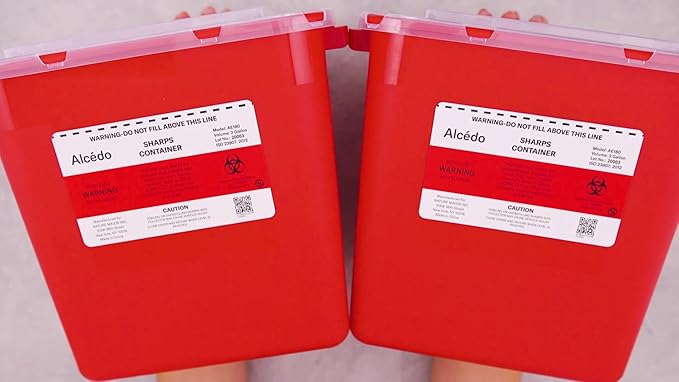 Alcedo Sharps Container for Home Use 2 Gallon (3-Pack), Biohazard Needle and Syringe Disposal, Professional Medical Grade Alcedo