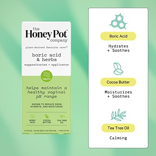 The Honey Pot Company 7 Day Boric Acid & Herbs Suppositories - Maintains and Balances Healthy Vaginal pH, Manages Odor, Hydrates, & Moisturizes. Gynecologist Approved. The Honey Pot Company