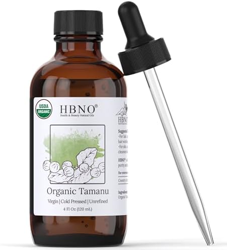 HBNO California Bottled Organic Tamanu Oil 4 oz (120ml) Value Size - USDA Certified Organic Tamanu Oil, Cold Pressed Carrier Oil for Face, Body, Lips, Nails, Shampoo & Conditioner HBNO