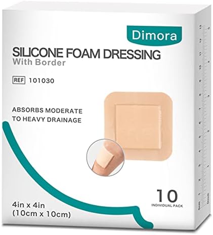 Dimora Silicone Foam Dressing with Border Adhesive 4"x4" Wound Dressing First Aid Bandage for Wound Care 10 Pack FSA/HSA Approved Dimora