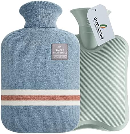 Hot Water Bottle with Classic Striped Cover, 2L Hot Water Bag for Menstrual Cramps, Neck and Shoulder Pain Relief, Hot and Cold Therapies, Hand Feet Warmer OliviaLiving