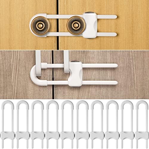 Jetec 10 Pieces Cabinet Locks for Babies, U-Shaped Proofing Drawers Safety Child Locks Adjustable, Easy to Use Childproof Latch for Knob Handle on Kitchen Door Storage Cupboard Closet (White) Jetec