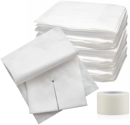 Split Drain Sponge Gauze 4x4 Sterile 6 Ply Pads [Pack of 50] Absorbent Precut 4"X4" Non-Woven Slit Bandage for I.V. Tracheostomy - 25 Packs of 2 Pre Cut Bandages + 1 Roll of Medical Tape Vakly