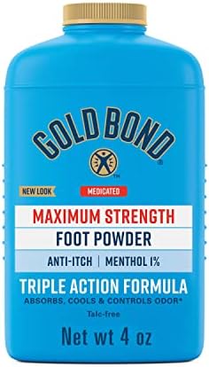 Gold Bond Medicated Foot Powder 4 oz., Maximum Strength Odor Control & Itch Relief Gold Bond