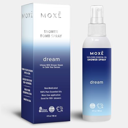 MOXE Breathe Shower Mist, Eucalyptus and Peppermint, Spa Steam Spray, Certified Natural 100% Essential Oils, Made in USA, Aromatherapy, Sinus Congestion Relief, Tension Relief, 4 Ounces (1 Pack) MOXE