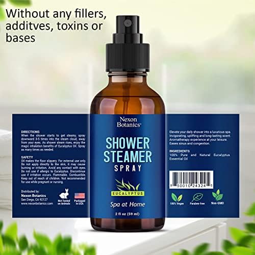 Eucalyptus Shower Steamer Spray 2 fl oz - Shower Aromatherapy Spray - Eucalyptus Shower Spray - Sauna Spa Steam Mist at Home, Room - Essential Oil Shower Eucalyptus Spray - Nexon Botanics Nexon Botanics