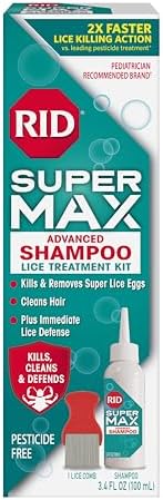 RID Super Max Advanced Shampoo Lice Removal Treatment, 3.4 Fl Oz, Includes Nit Removal Comb RID