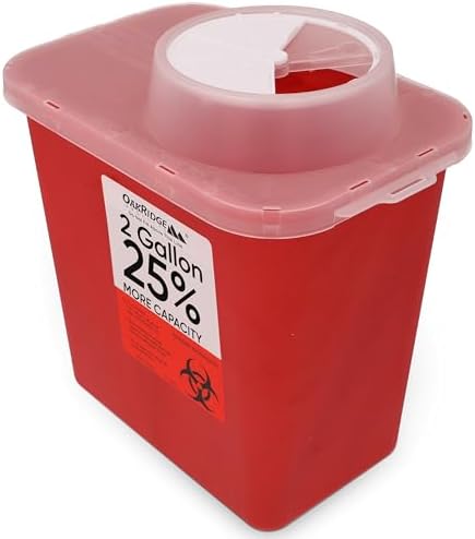 Oakridge Products Large Sharps Container for Home Use and Professional 2 Gallon (1-Pack) with Chimney Top, Biohazard Needle and Syringe Disposal, CDC Certified OAKRIDGE PRODUCTS