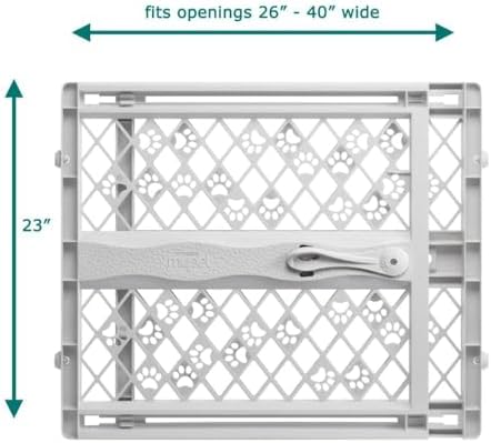 MYPET North States Paws Portable Pet Gate: 26-40" Wide. Pressure Mount. No Tools Needed. Made in USA. Dog Gate 23" Tall, Expandable, Durable Dog Gates for Doorways, Fieldstone Gray MYPET