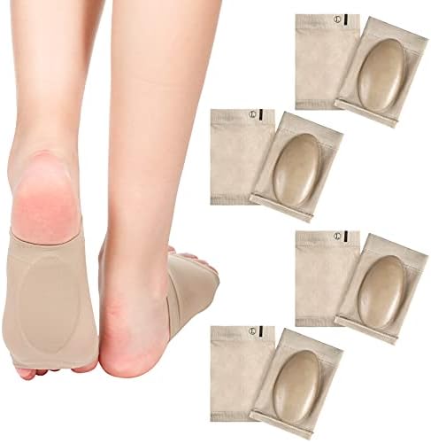 4 Pairs Compression Arch Support Sleeves with Gel (Гель) Pad Inside Metatarsal Compression Arch Support Brace Cushioned Gel Foot Sleeves for Women Men Flat Foot Pain Relief (Beige) Nuanchu