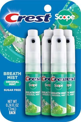 Crest Scope | One 4-Pack of Mint Breath Mist Sprays (4 Total Sprays) - 0.24 ounce (7mL) - Made in an FDA Audited USA Facility Crest