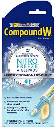 Compound W NitroFreeze + GelPads, Wart Removal, 1 Pen, 8 Replaceable Tips & 3 Waterproof Hydrocolloid GelPads Compound W