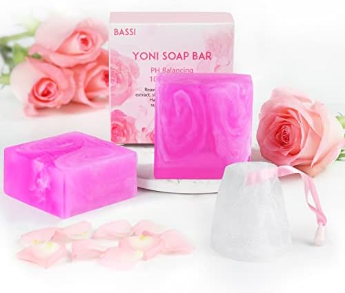 Yoni Soap Bars Vaginal Wash 2 PCS, 100% Natural Organic Yoni Bar Soap for Women Ph Balance Yoni Wash Vaginial Deodorants Vaginal Care Soap with Foaming Net, Vagina Soap Feminine Wash 3.53 OZ BASSI