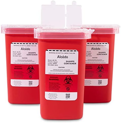 Alcedo Sharps Container for Home Use 1 Quart (1-Pack) | Biohazard Needle and Syringe Disposal | Small Portable Container for Travel and Professional Use Alcedo