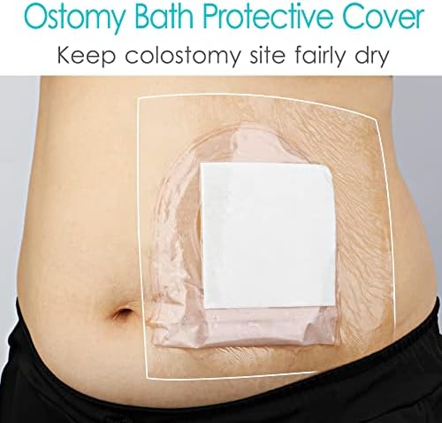 Ostomy Shower Cover Waterproof Ostomy Bag Covers Shower Guard Stoma Shower Shields Colostomy Bathing Bags Shower Protector Adhesive Bandage with Non-Stick Pad for Showering 9"x9" 25Pcs SinaiSea