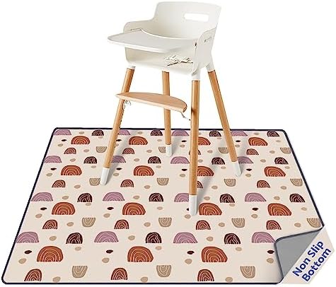 Blissful Diary Baby Splat Mat for Under High Chair, 51 x 51 Inch Boho Splash, Waterproof and Washable Spill Mat, Anti-Slip Floor Protector Blissful Diary