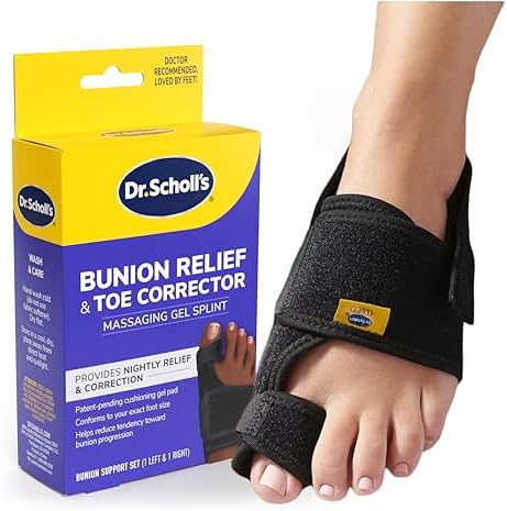 Dr. Scholl's BUNION RELIEF & TOE CORRECTOR // Massaging Gel (Гель) Bunion Splint & Big Toe Straightener - Orthopedic Bunion Corrector for Women & Men - Bunion Pads for Bunion Pain Relief, 1 Support Set (Left & Right) Dr. Scholl's