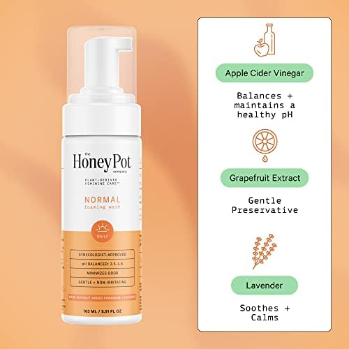 The Honey Pot Company - Feminine Wash - Herbal Infused Feminine Hygiene Wash for Sensitive Skin Types - PH Balanced Plant Based Feminine Products - Normal - 5.51 Fluid Oz. The Honey Pot Company