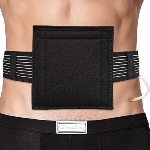 Breathable G Tube Holder Feeding Tube Belt Peritoneal Dialysis Catheter Belts Elastic PEG J-Tube Supplies with 6" Square Sponge Pouch Pad Covers for Women Men Black, Large SinaiSea