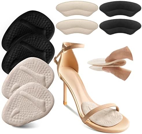 Riootlnm Metatarsal Pads, Ball of Foot Cushions, Heel Pads Inserts for Too Big Shoe, Reduce Foot Pain, No Slip Heel Grips Liners Shoe Pads for Loose Shoe, Blisters(Beige+Black) Riootlnm