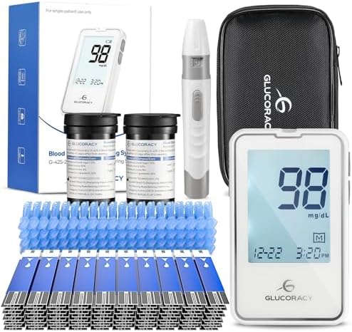 Blood Glucose Monitor Kit with 100 Blood Sugar Test Strips & Lancets, Glucometer, Lancing Device, Travel Case, Diabetic Home Testing Kit Glucoracy