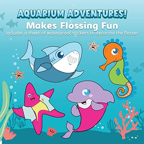 AquaSonic Kids' Water Flosser for Ages 6+ | Standard Nozzle, Orthodontic Nozzle & Waterproof Stickers | 4 Flossing Modes | Aquarium Adventures Theme (Blue) AQUASONIC