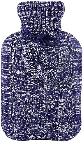 samply Hot Water Bottle with Knitted Cover, 2L Hot Water Bag for Pain Relief, Menstrual Cramps, Hot and Cold Compress, Hand & Feet Warmer, Bed Warmer, Hot Bottle Water Bag for Men & Women, Blue Samply