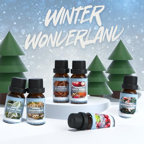 Winter Essential Oils Set, Holiday Fragrance Oil Gift Set for Diffuser, Candle Making - Christmas Wreath, Apple Cider, Gingerbread, Cinnamon, Cranberry, Winter Mint ARVIDSSON