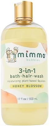 Mimmo Bubbles Moisturizing 3-in-1 Bubble Bath, Shampoo & Body Wash with Organic Aloe & Shea Butter, Plus Plant-Based Squalane - Gentle for All Ages with Sensitive Skin - Vegan & Hypoallergenic 17 oz Mimmo