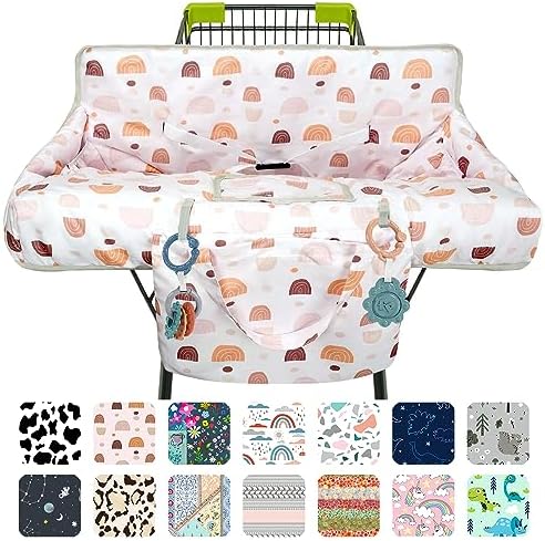 Shopping Cart Cover for Baby 2-in-1 High Chair Cover with Safety Harness Multifunctional Grey Pattern Cart Covers for Babies Soft Padded Grocery Cart Cover for Baby Boy Girl Polovillae