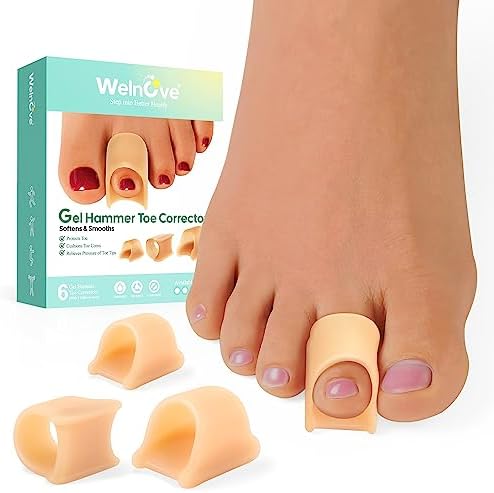 Welnove Hammertoe Corrector - 6 Pack Toe Splints - Soft Gel (Гель) Toe Straighteners - Realign Bent, Curled, Crooked, Claw, Hammer Toes - Toe Corrector for Men and Women (Large Size) Welnove